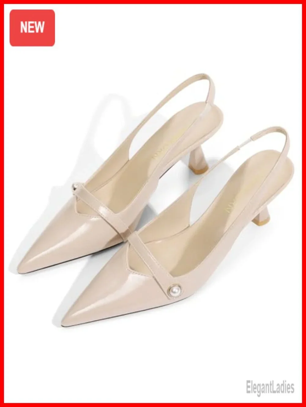 Kitten Heels Slingback Low Heel Pumps Pointed Toe Faux Leather Dress Shoes Work